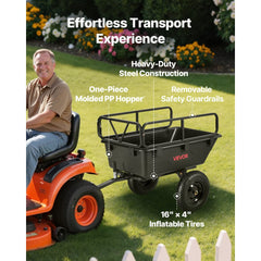 VEVOR Garden Utility Trailer, 10 Cu. Ft 500lbs, ATV UTV Hauling Trailer, Tow Behind Poly Dump Cart with 16" Tires, Hand