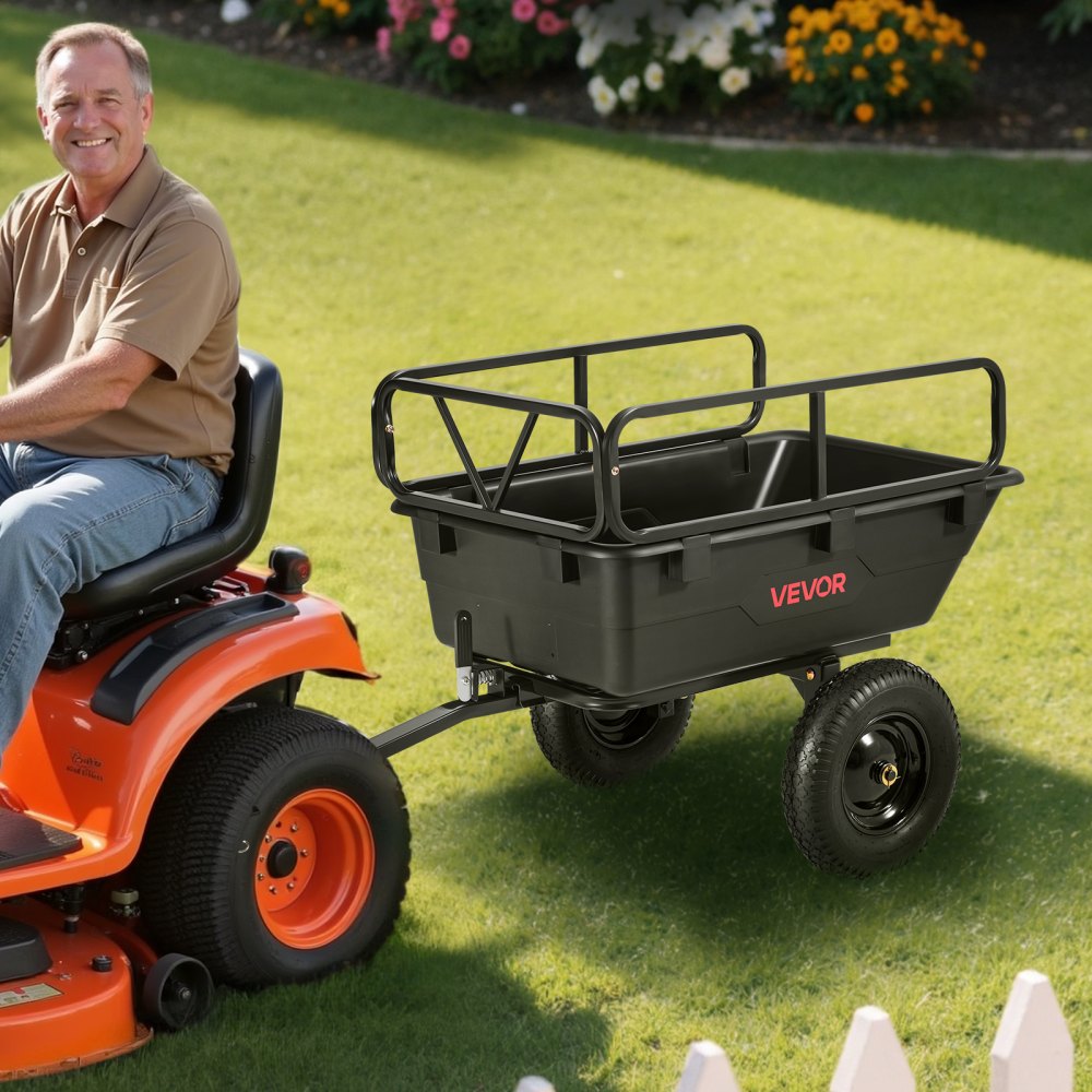 VEVOR Garden Utility Trailer, 10 Cu. Ft 500lbs, ATV UTV Hauling Trailer, Tow Behind Poly Dump Cart with 16" Tires, Hand