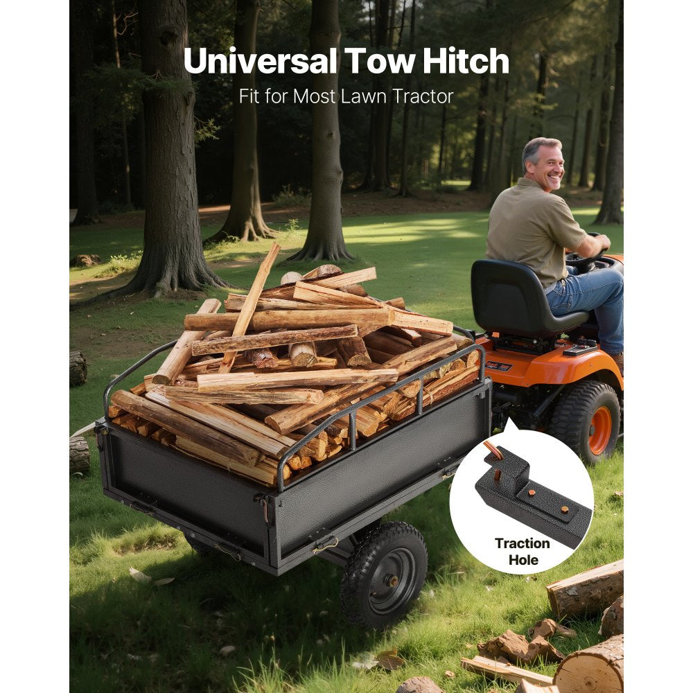 VEVOR Garden Utility Trailer, 10 Cu. Ft & 500lbs Capacity, ATV UTV Hauling Trailer, Tow Behind Steel Dump Cart with 14"