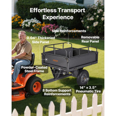 VEVOR Garden Utility Trailer, 10 Cu. Ft & 500lbs Capacity, ATV UTV Hauling Trailer, Tow Behind Steel Dump Cart with 14"