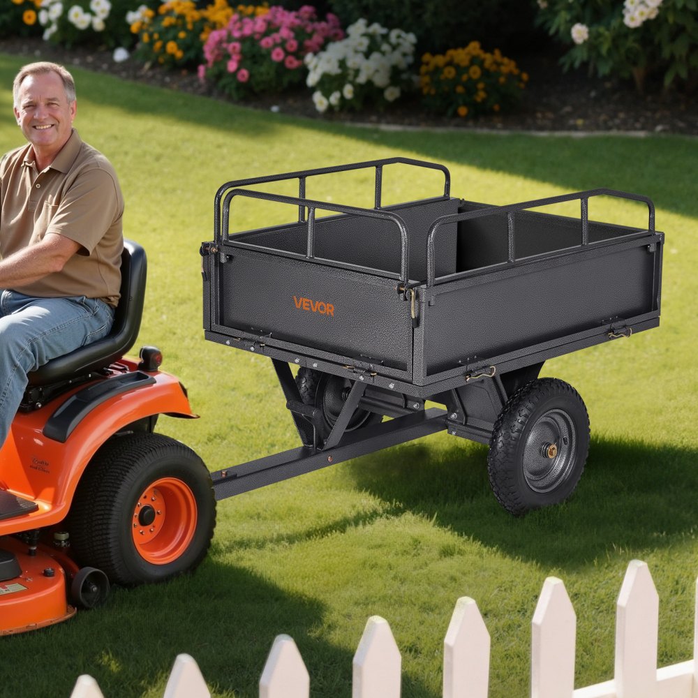 VEVOR Garden Utility Trailer, 10 Cu. Ft & 500lbs Capacity, ATV UTV Hauling Trailer, Tow Behind Steel Dump Cart with 14"