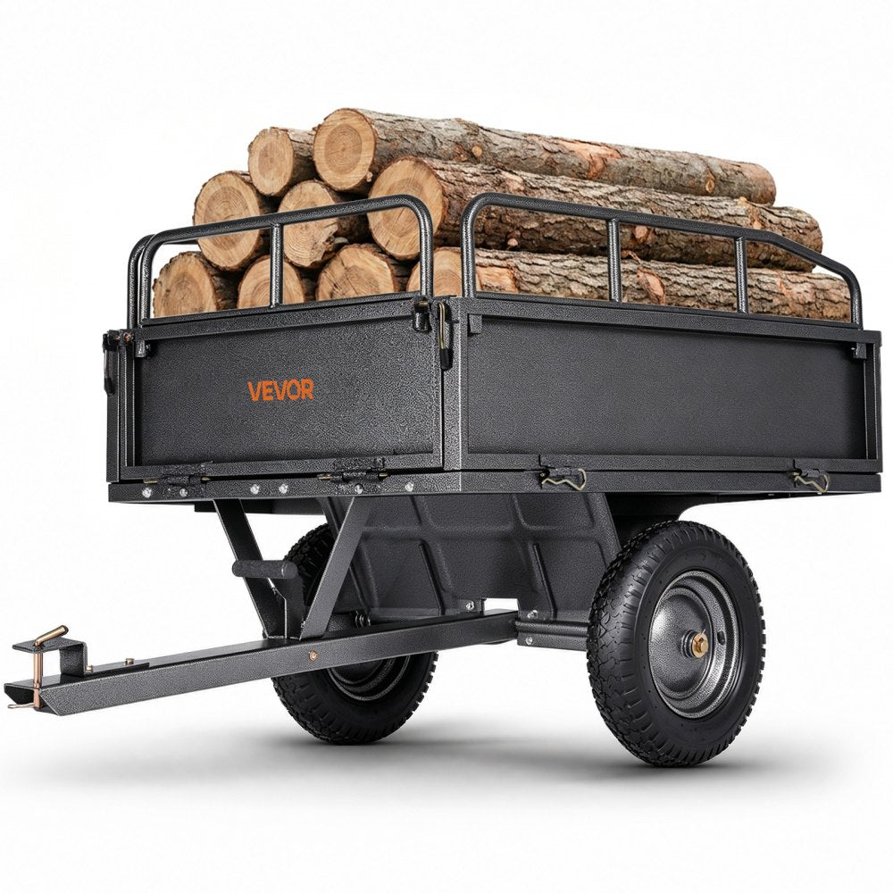 VEVOR Garden Utility Trailer, 10 Cu. Ft & 500lbs Capacity, ATV UTV Hauling Trailer, Tow Behind Steel Dump Cart with 14"