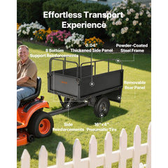 VEVOR Garden Utility Trailer, 17 Cu. Ft & 600lbs Capacity, ATV UTV Hauling Trailer, Tow Behind Steel Dump Cart with 16"