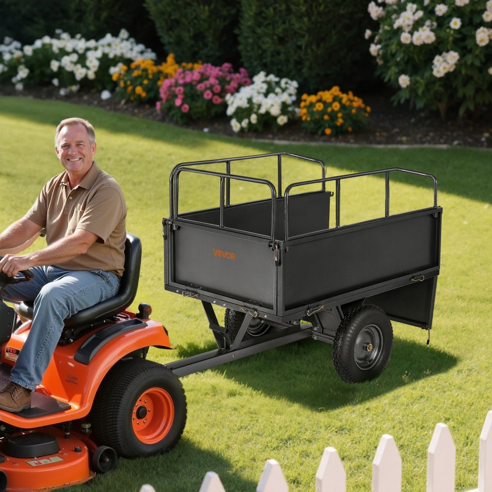VEVOR Garden Utility Trailer, 17 Cu. Ft & 600lbs Capacity, ATV UTV Hauling Trailer, Tow Behind Steel Dump Cart with 16"