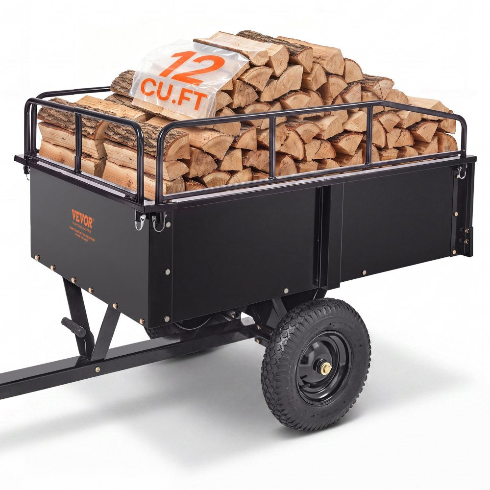 VEVOR Heavy Duty ATV Trailer Steel Dump Cart, 750-Pound 15 Cubic Feet, Garden Utility Trailer with Removable Sides for