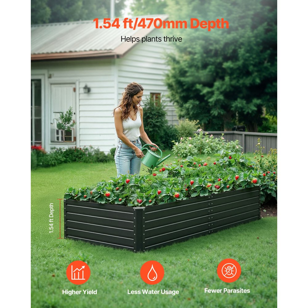 VEVOR Metal Raised Garden Bed, 6.7 x 3 x 1.5 ft Outdoor Galvalume Planter Garden Box, Open Bottom Design, Large Planter