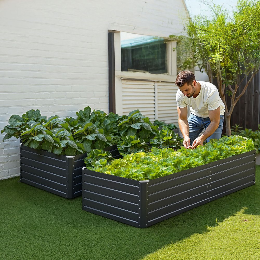 VEVOR Metal Raised Garden Bed, 6.7 x 3 x 1.5 ft Outdoor Galvalume Planter Garden Box, Open Bottom Design, Large Planter