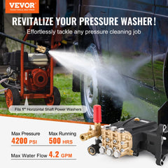 VEVOR Pressure Washer Pump, 1" Shaft Horizontal Triplex Plunger, 4200 PSI, 4.2GPM, Replacement Power Washer Pumps Kit