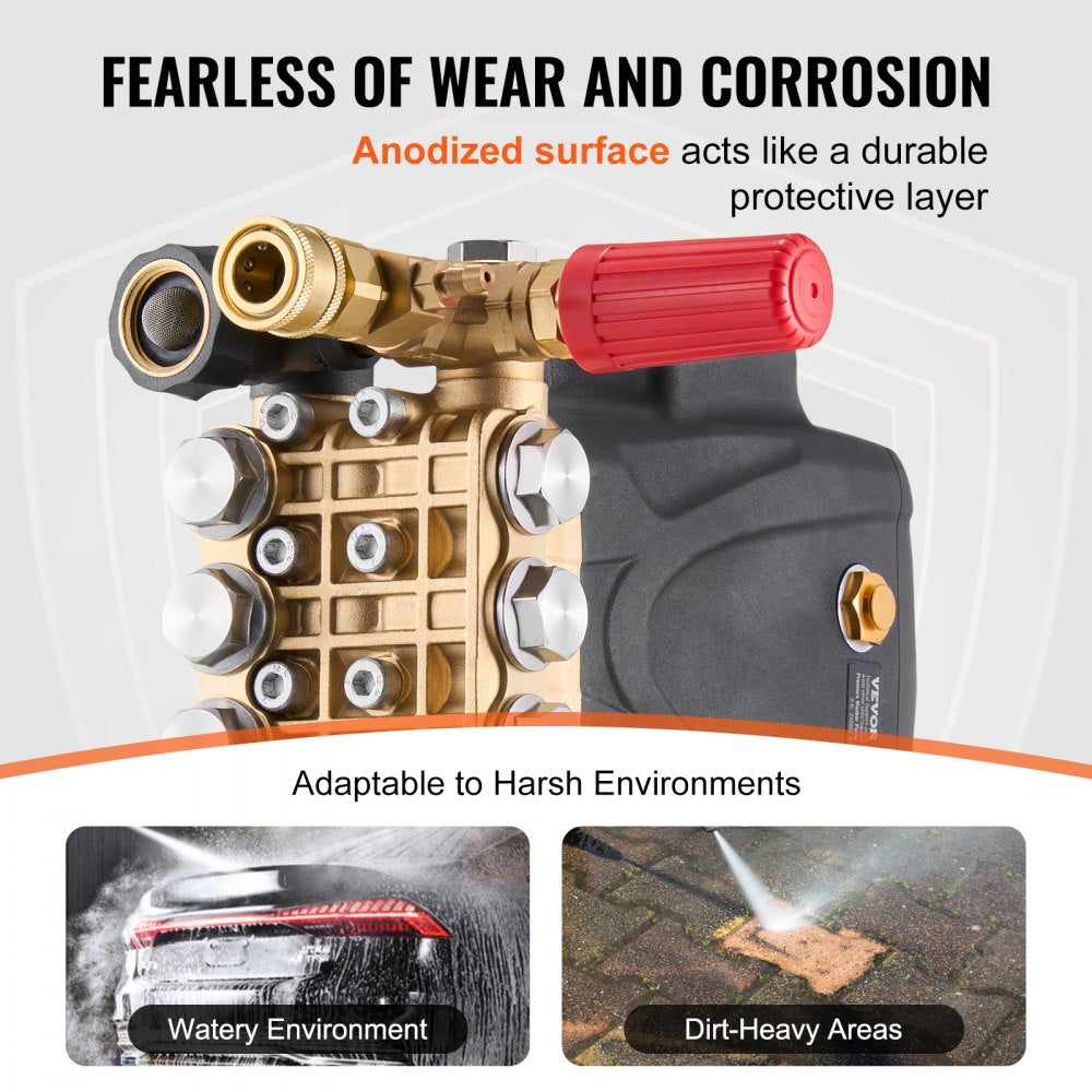 VEVOR Pressure Washer Pump, 1" Shaft Horizontal Triplex Plunger, 4200 PSI, 4.2GPM, Replacement Power Washer Pumps Kit