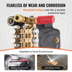 VEVOR Pressure Washer Pump, 1" Shaft Horizontal Triplex Plunger, 4200 PSI, 4.2GPM, Replacement Power Washer Pumps Kit