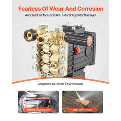 VEVOR Pressure Washer Pump, 1" Shaft Horizontal Triplex Plunger, 3600 PSI, 3.7 GPM, Replacement Power Washer Pumps Kit