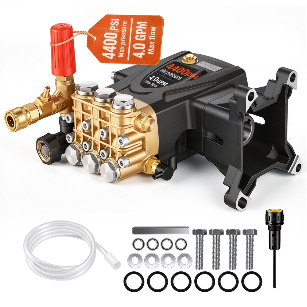 VEVOR Pressure Washer Pump, 1" Shaft Horizontal Triplex Plunger, 4400 PSI, 4 GPM Flow, Replacement Power Washer Pumps