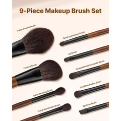 VEVOR 9-Piece Makeup Brush Set for Foundation Blending Eyeshadow, Professional Makeup Brush Kit with Soft Natural Wool
