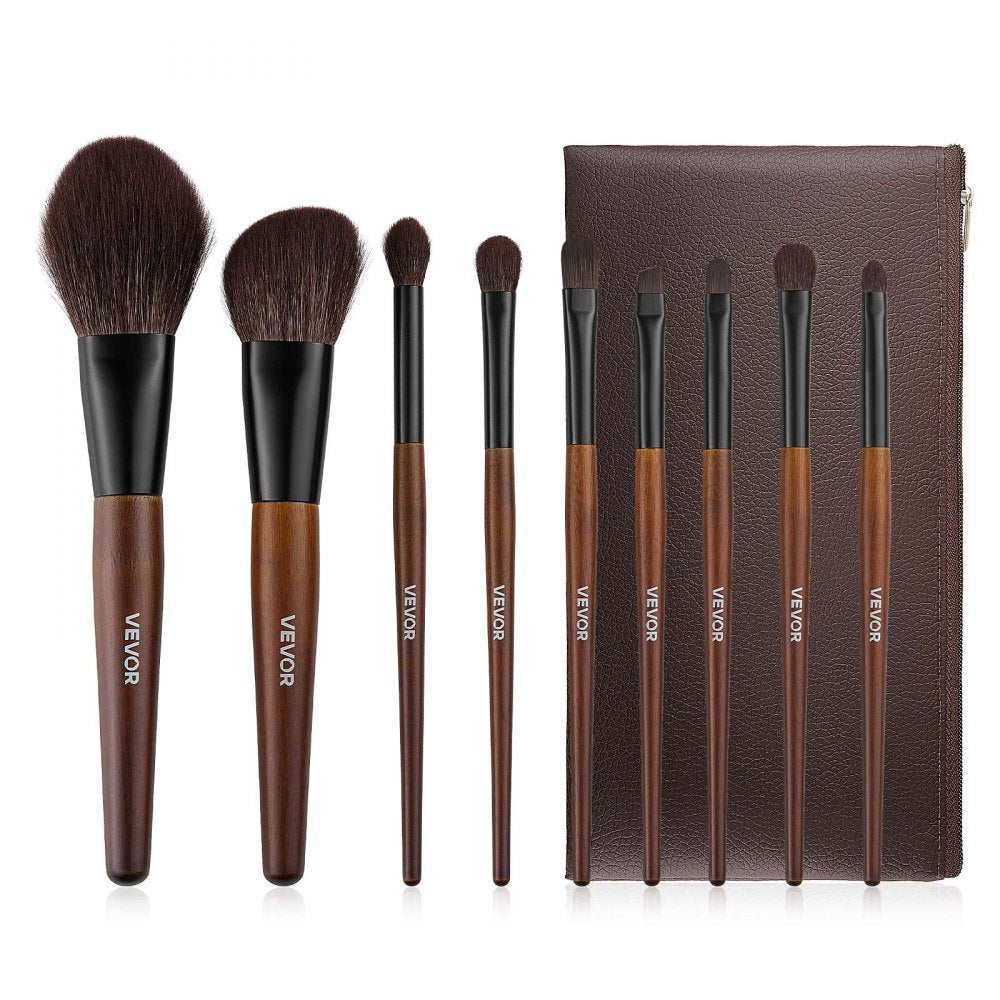 VEVOR 9-Piece Makeup Brush Set for Foundation Blending Eyeshadow, Professional Makeup Brush Kit with Soft Natural Wool