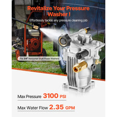 VEVOR Pressure Washer Pump, 3/4" Shaft Horizontal, 3100 PSI, 2.35 GPM, Replacement Power Washer Pumps Kit with Hardware