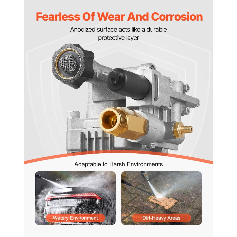 VEVOR Pressure Washer Pump, 3/4" Shaft Horizontal, 3100 PSI, 2.35 GPM, Replacement Power Washer Pumps Kit with Hardware
