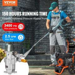 VEVOR Pressure Washer Pump, 3/4" Shaft Horizontal, 3400 PSI, 2.5 GPM, Replacement Power Washer Pumps Kit, Parts Washer