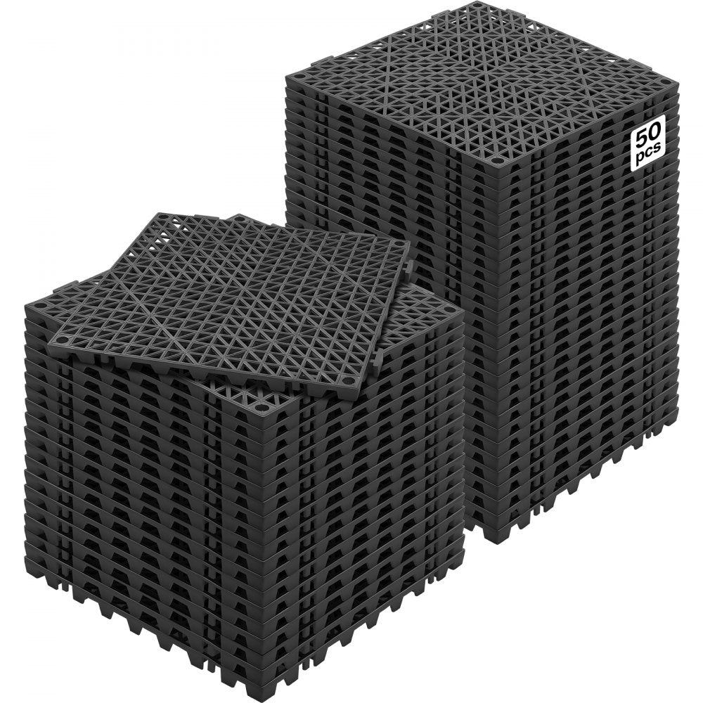 VEVOR Interlocking Tile 50PCS Black, Drainage Tiles 12" x 12" Splicing, Soft PVC Interlocking Drainage Floor Tiles