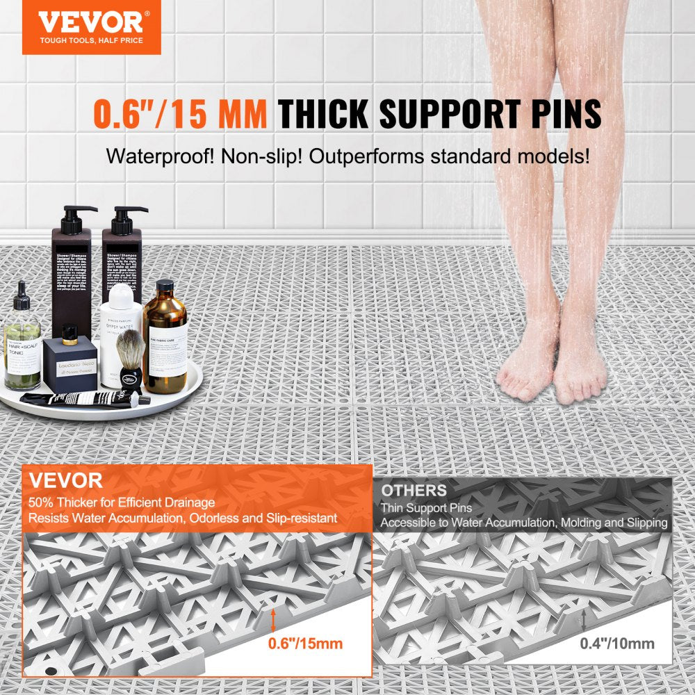 VEVOR Modular Interlocking Cushion, 12 Pack 12" x 12" Splicing Drainage Mats, Soft PVC Interlocking Drainage Floor