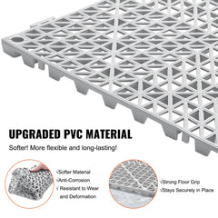 VEVOR Interlocking Tile 55PCS Grey, Drainage Tiles 12" x 12"x 0.6 Splicing, Soft PVC Interlocking Floor Tiles, Non-Slip