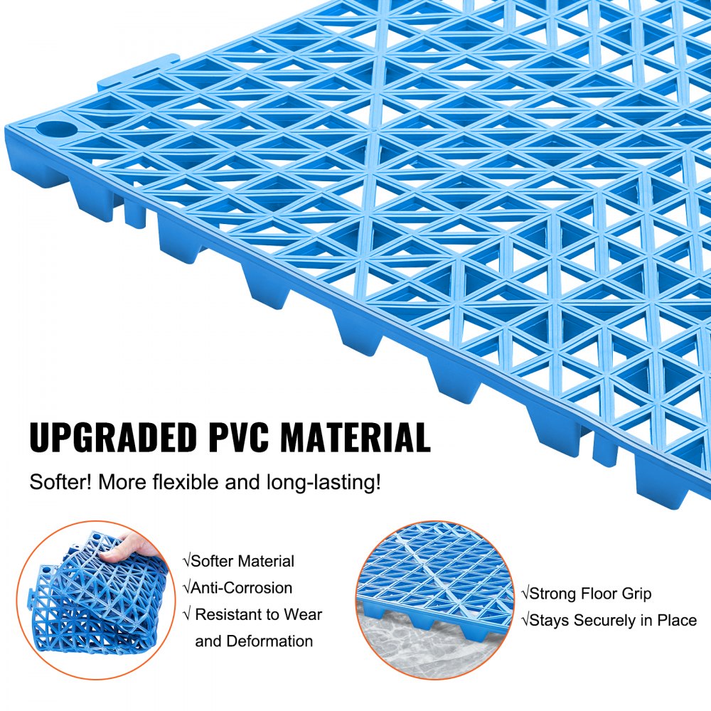 VEVOR Interlocking Tile 55PCS Blue, Drainage Tiles 12" x 12" Splicing, Soft PVC Interlocking Drainage Floor Tiles