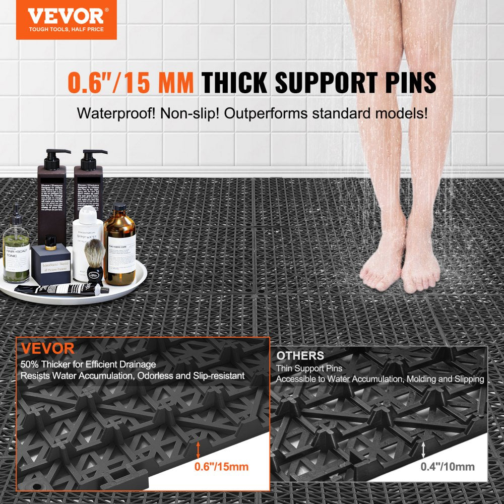 VEVOR Modular Interlocking Cushion, 12 Pack 12" x 12" Splicing Drainage Mats, Soft PVC Interlocking Drainage Floor