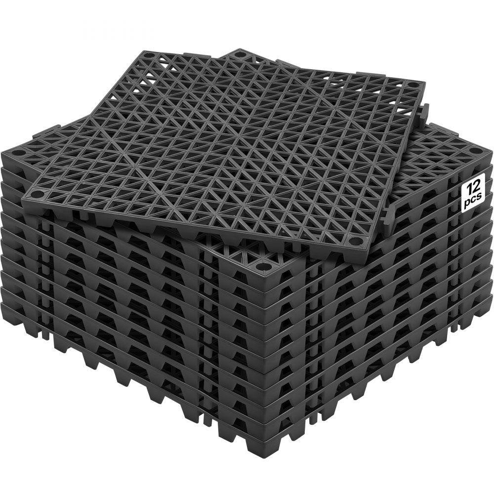 VEVOR Modular Interlocking Cushion, 12 Pack 12" x 12" Splicing Drainage Mats, Soft PVC Interlocking Drainage Floor