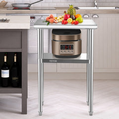 VEVOR Stainless Steel Prep Table, 24 x 18 x 36 Inch, 600lbs Load Capacity Heavy Duty Metal Worktable with Adjustable