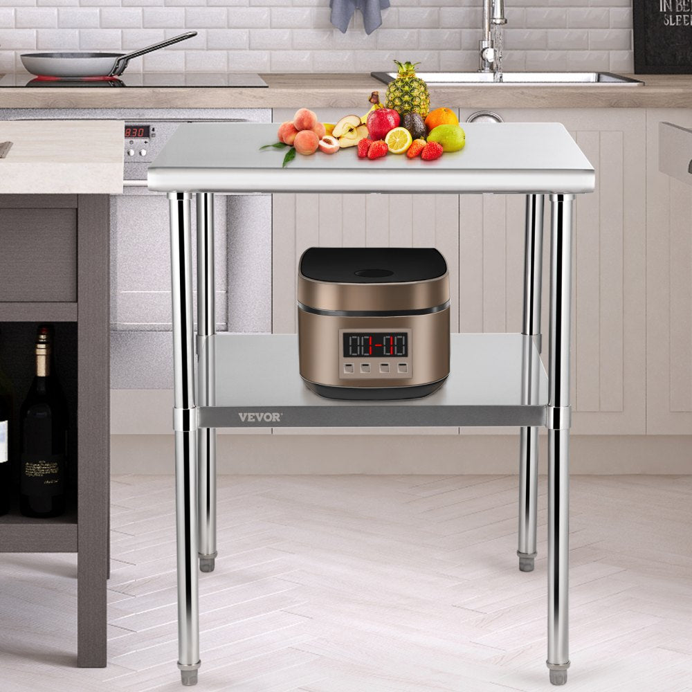 VEVOR Stainless Steel Prep Table, 30 x 30 x 36 Inch, 800lbs Load Capacity Heavy Duty Metal Worktable with Adjustable