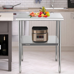 VEVOR Stainless Steel Prep Table, 30 x 30 x 36 Inch, 800lbs Load Capacity Heavy Duty Metal Worktable with Adjustable