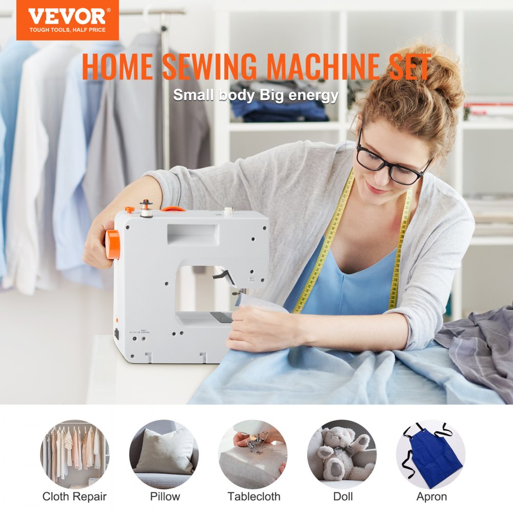 VEVOR Sewing Machine, Portable Sewing Machine for Beginners with 38 Built-in Stitches & Reverse Sewing, Dual Speed