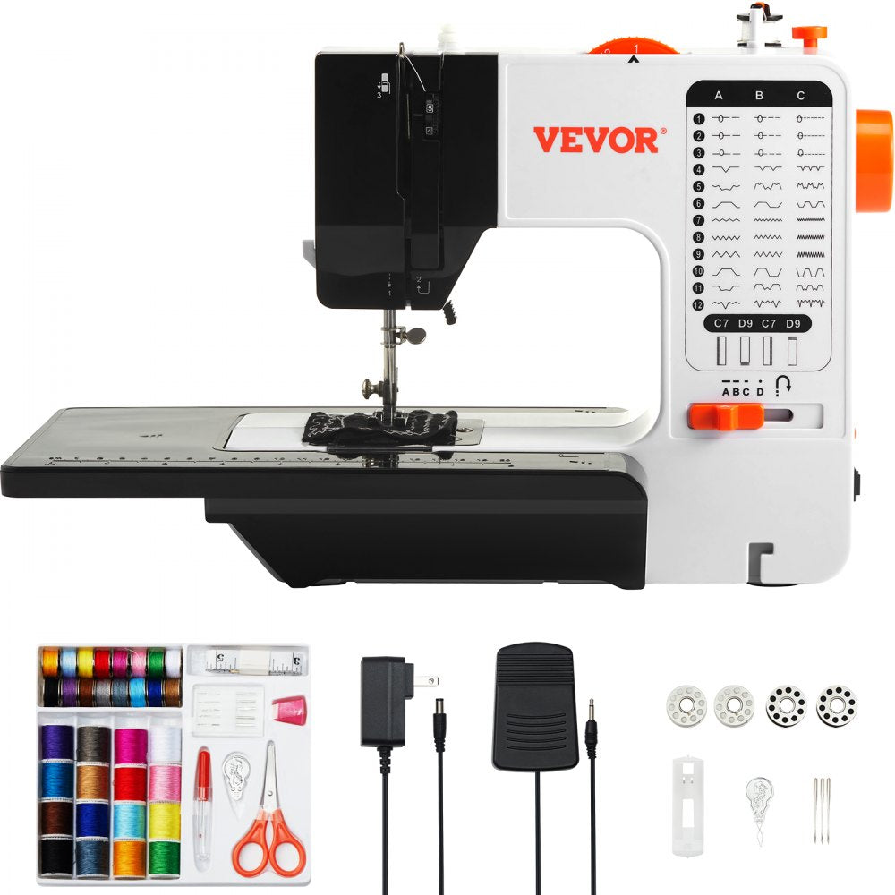 VEVOR Sewing Machine, Portable Sewing Machine for Beginners with 38 Built-in Stitches & Reverse Sewing, Dual Speed