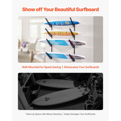 VEVOR Surfboard Wall Mount, 4 Tiers Horizontal Surfboard Rack for Storage and Display, Adjustable Height Metal Board