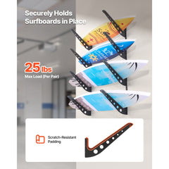 VEVOR Surfboard Wall Mount, 4 Tiers Horizontal Surfboard Rack for Storage and Display, Adjustable Height Metal Board