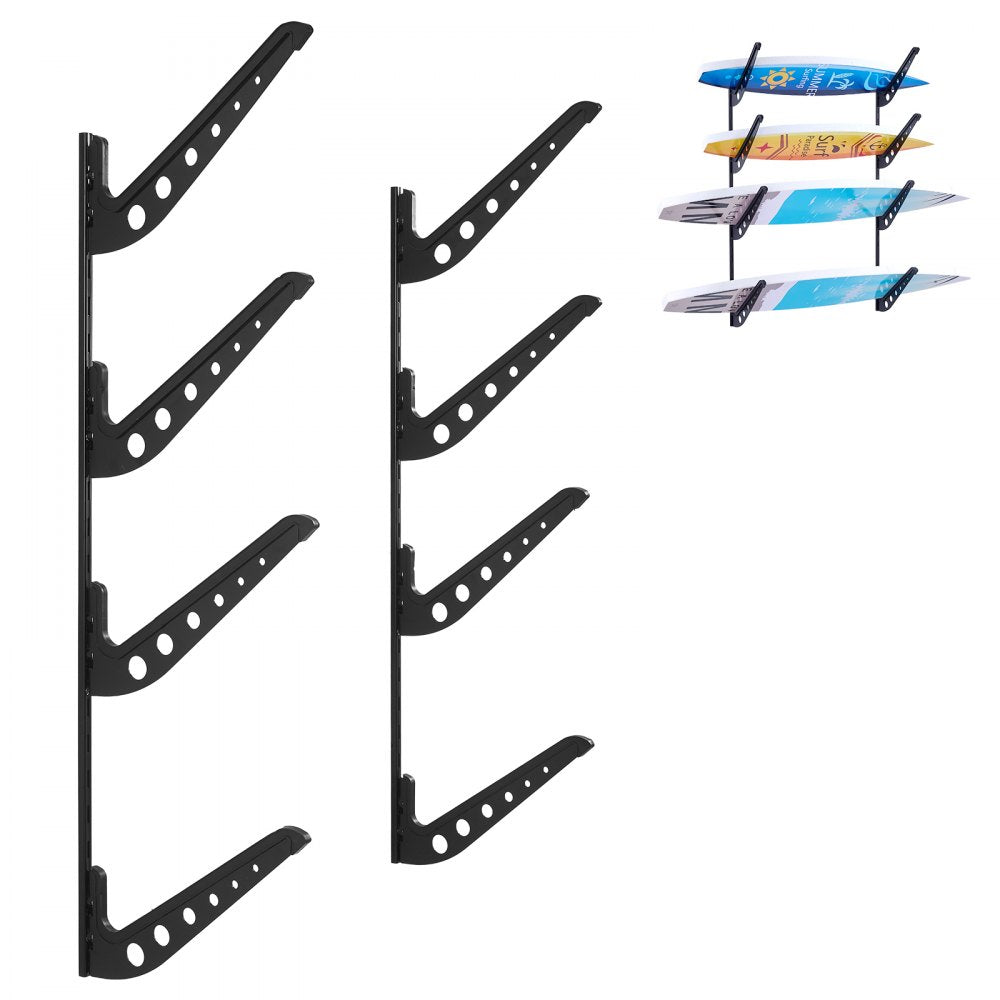 VEVOR Surfboard Wall Mount, 4 Tiers Horizontal Surfboard Rack for Storage and Display, Adjustable Height Metal Board