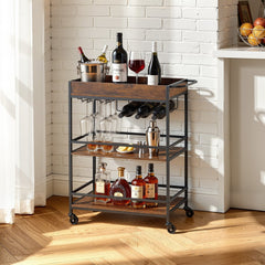 VEVOR Bar Cart, 3 Tiers Home Kitchen Serving Carts, Industrial Rolling Utility Station on Wheel, Mobile Drink Beverage
