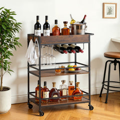 VEVOR Bar Cart, 3 Tiers Home Kitchen Serving Carts, Industrial Rolling Utility Station on Wheel, Mobile Drink Beverage