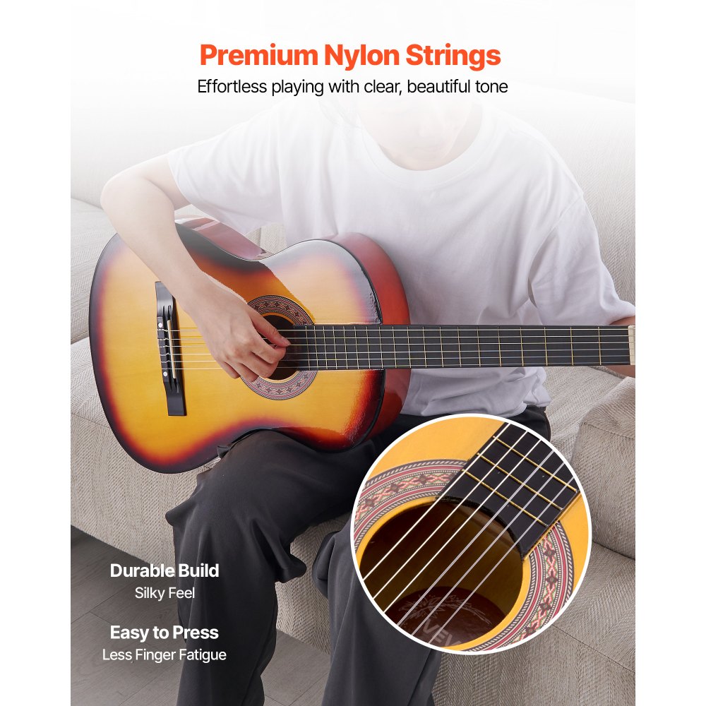 VEVOR Classical Guitar, 38 Inch, Wood Classical Guitar Starter Kit for Beginners, with Nylon Strings, Gig Bag, Strap