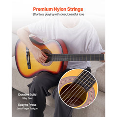VEVOR Classical Guitar, 38 Inch, Wood Classical Guitar Starter Kit for Beginners, with Nylon Strings, Gig Bag, Strap