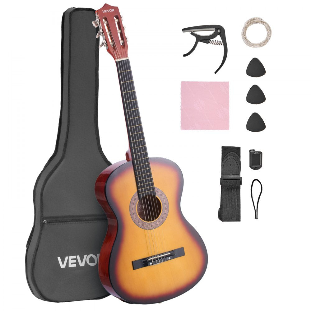 VEVOR Classical Guitar, 38 Inch, Wood Classical Guitar Starter Kit for Beginners, with Nylon Strings, Gig Bag, Strap