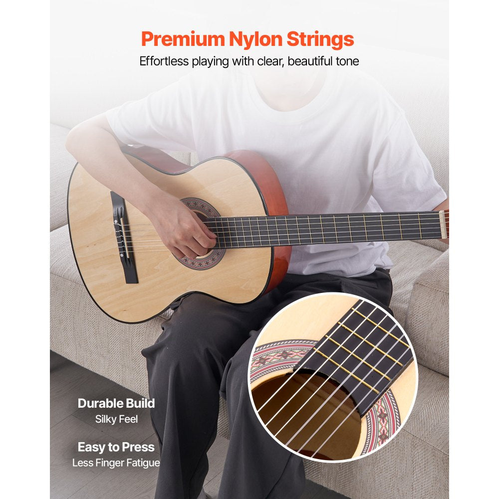 VEVOR Classical Guitar, 38 Inch, Wood Classical Guitar Starter Kit for Beginners, with Nylon Strings, Gig Bag, Strap
