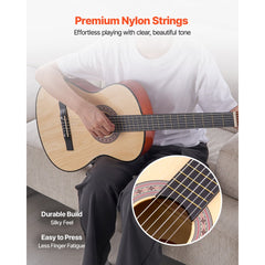 VEVOR Classical Guitar, 38 Inch, Wood Classical Guitar Starter Kit for Beginners, with Nylon Strings, Gig Bag, Strap