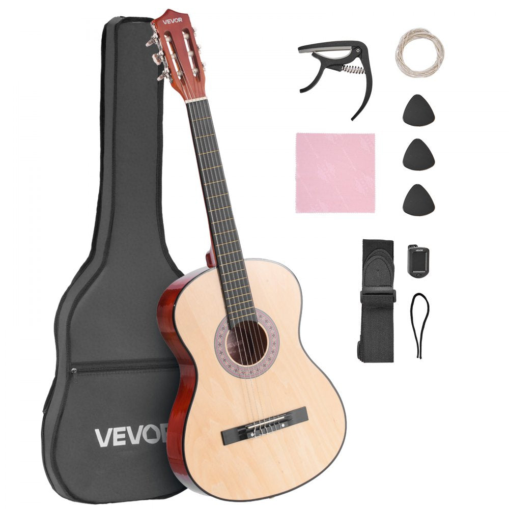 VEVOR Classical Guitar, 38 Inch, Wood Classical Guitar Starter Kit for Beginners, with Nylon Strings, Gig Bag, Strap