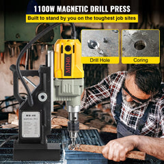 VEVOR Magnetic Drill, 1100W 1.57" Boring Diameter, 2697lbf/12000N Portable Electric Mag Drill Press with 12 Drilling