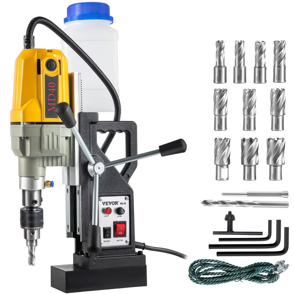 VEVOR Magnetic Drill, 1100W 1.57" Boring Diameter, 2697lbf/12000N Portable Electric Mag Drill Press with 12 Drilling