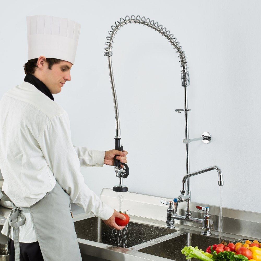 VEVOR Industrial Sink Faucet, 44" Tall, 8" Install Space, 12" Rotating Spout, Surface Mount, Brass-Made with Extendable