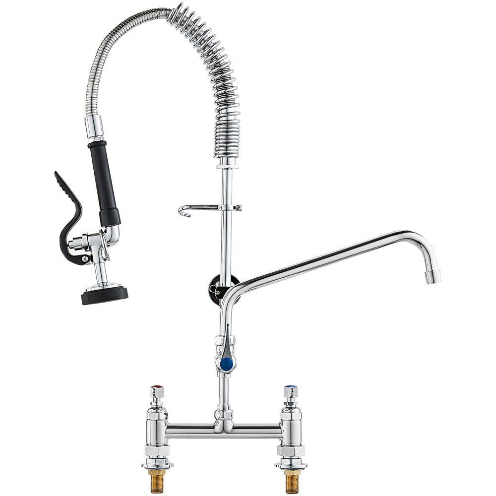 VEVOR Commercial Faucet with Pre-Rinse Sprayer, 26" Height, 8" Center, 12" Swing Spout, Deck Mount Kitchen Sink Faucet