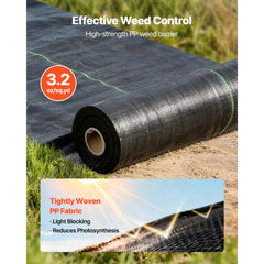 VEVOR Weed Barrier Fabric Heavy Duty, 1.3x100FT 3.2oz Landscape Fabric, Woven Weed Blocker Fabrics, Garden Fabrics