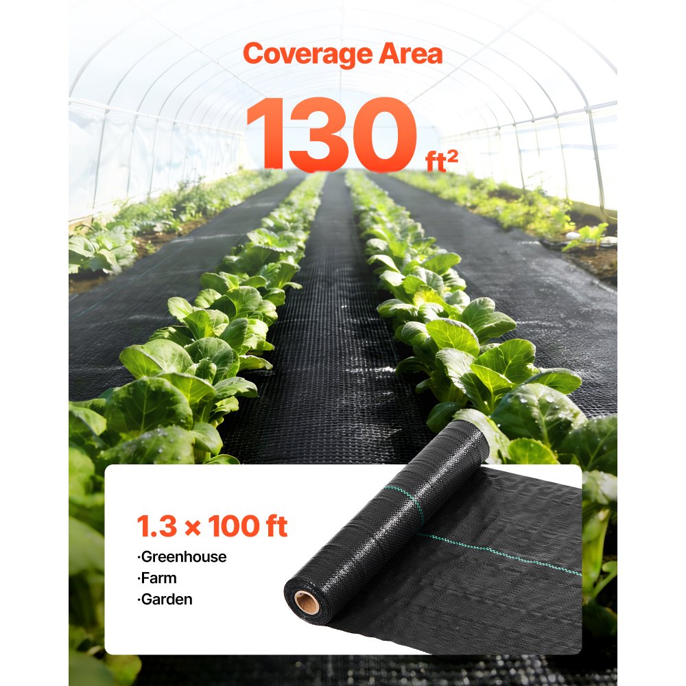 VEVOR Weed Barrier Fabric Heavy Duty, 1.3x100FT 3.2oz Landscape Fabric, Woven Weed Blocker Fabrics, Garden Fabrics