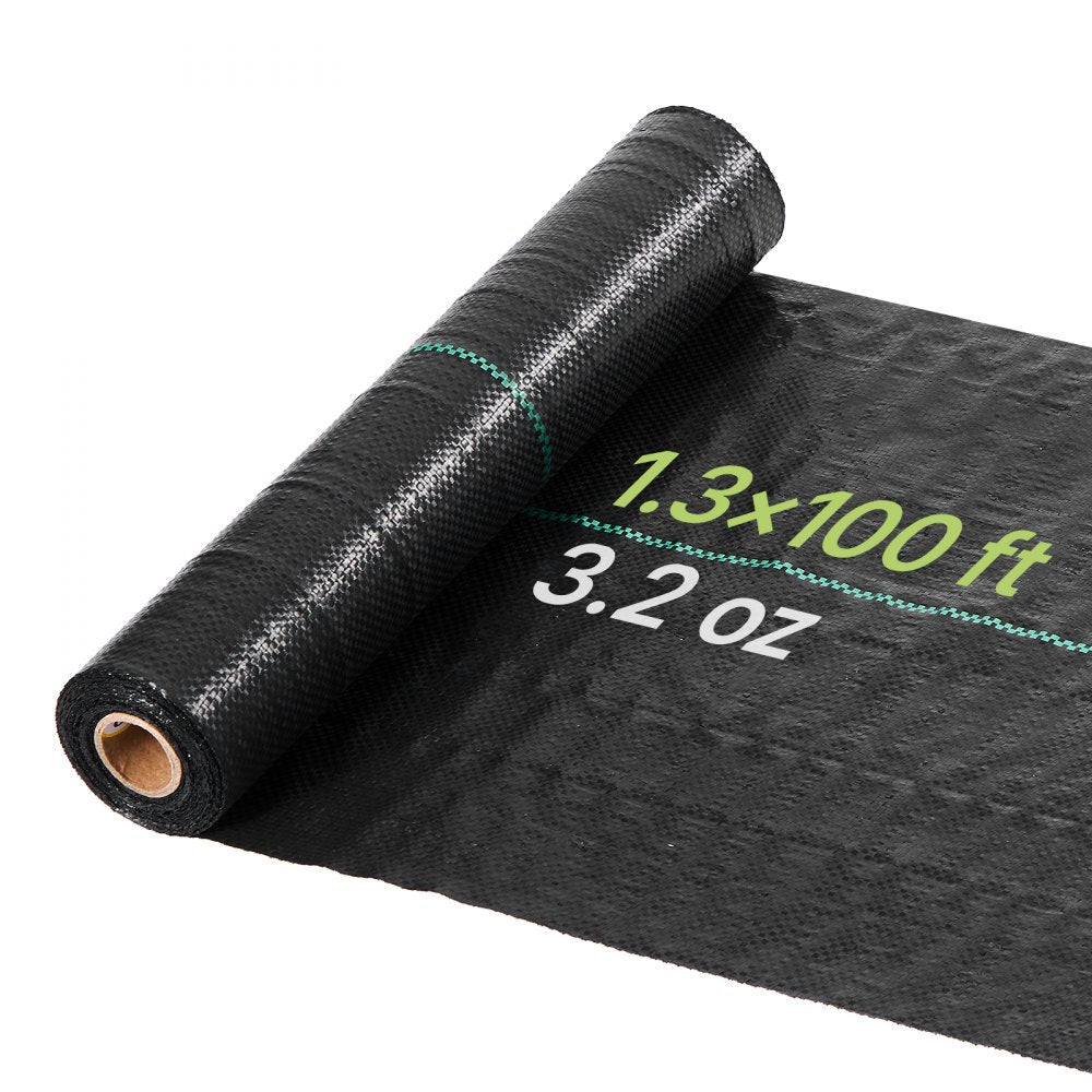 VEVOR Weed Barrier Fabric Heavy Duty, 1.3x100FT 3.2oz Landscape Fabric, Woven Weed Blocker Fabrics, Garden Fabrics